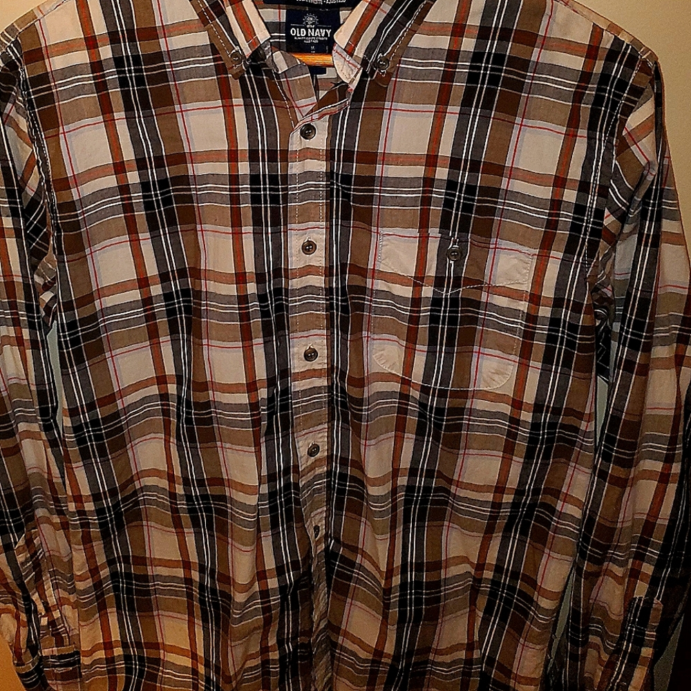 Like New Men's M Old Navy Flannel Shirt Slim Fit Plaid Cotton Long Sleeve